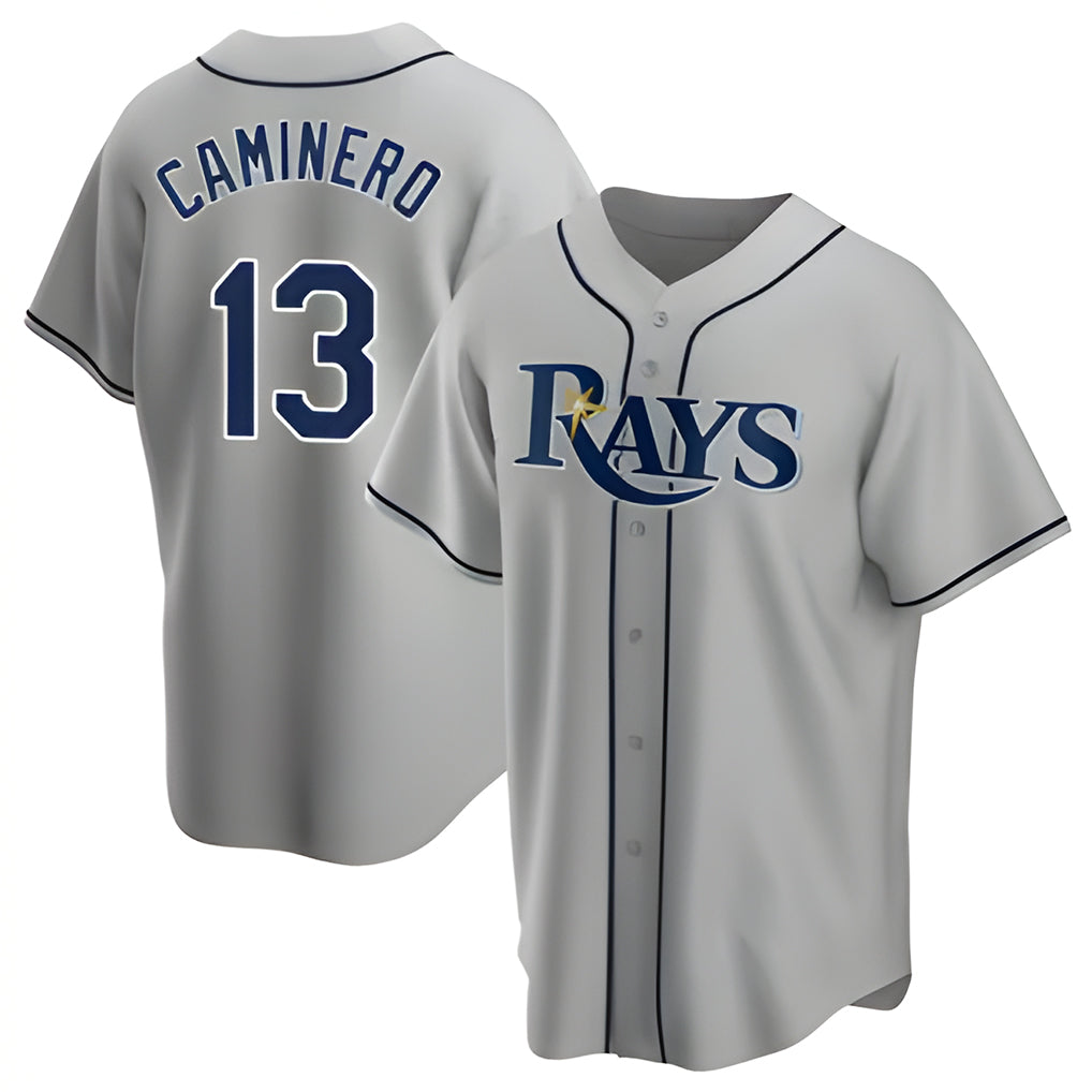 Odoa TB.Rays #13 Junior Caminero Player Gray Home Game Stitched Jerseys