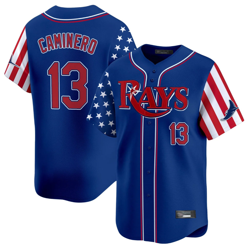 Odoa TB.Rays #13 Junior Caminero Player Royal 2025 Independence Day Vapor Premier Limited Stitched Jerseys