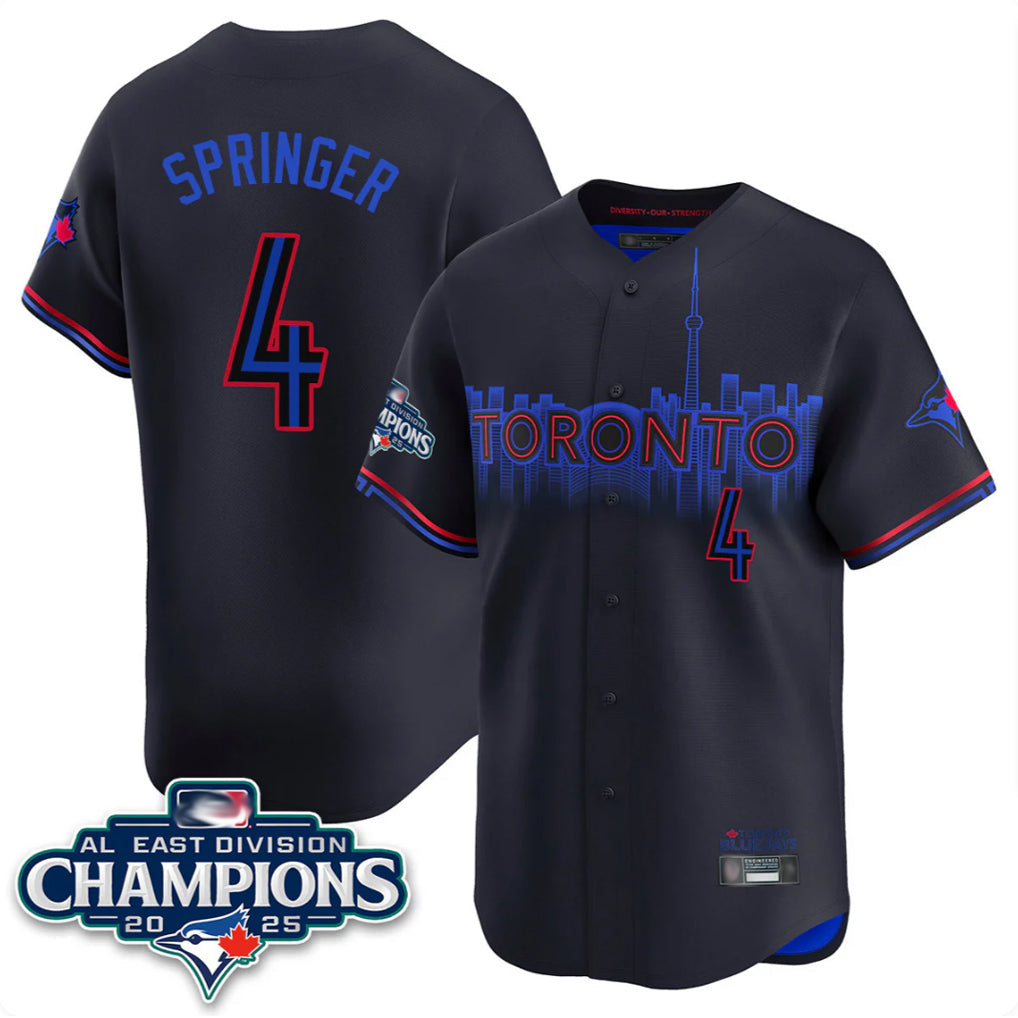 Odoa T.Blue Jays #4 George Springer Player Black AL East Division City Connect Limited Stitched Jerseys