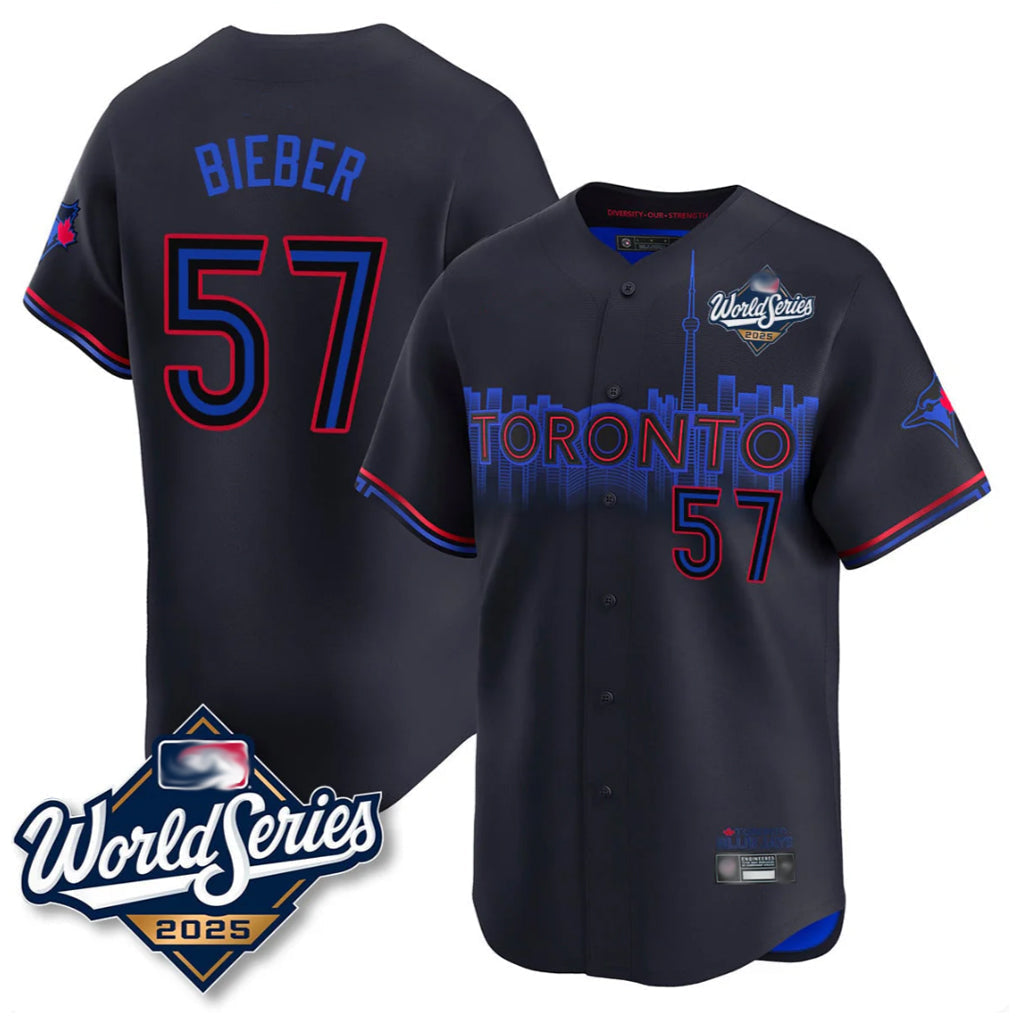 Odoa T.Blue Jays #57 Shane Bieber Player Black 2025 World Series City Connect All Stitched Jerseys