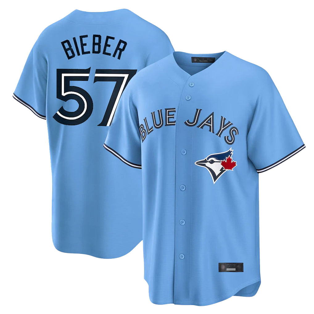 Odoa T.Blue Jays #57 Shane Bieber Player Blue Home Stitched Jerseys