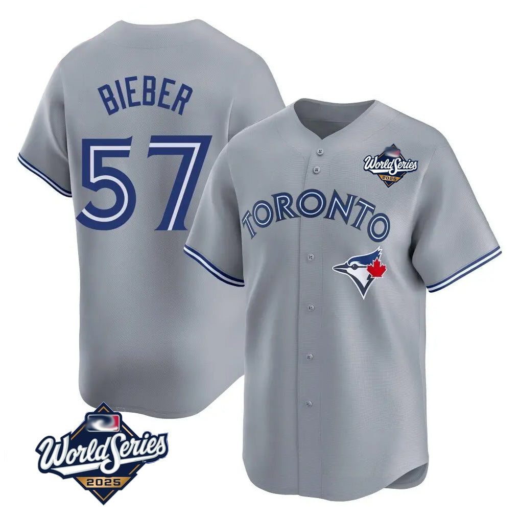 Odoa T.Blue Jays #57 Shane Bieber Player Gray 2025 World Series All Stitched Jerseys