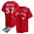 Odoa T.Blue Jays #57 Shane Bieber Player Red 2025 World Series All Stitched Jerseys