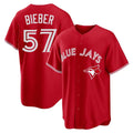 Odoa T.Blue Jays #57 Shane Bieber Player Red Home Stitched Jerseys