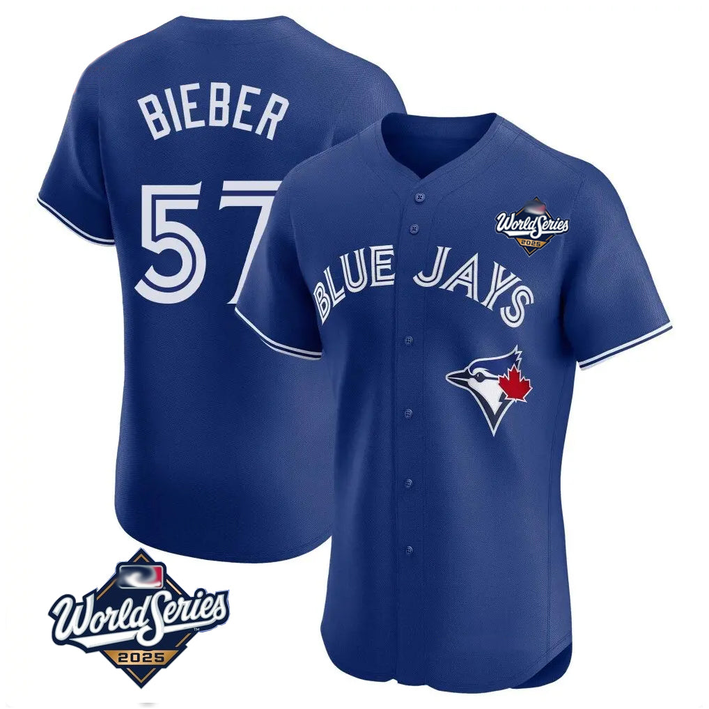 Odoa T.Blue Jays #57 Shane Bieber Player Royal 2025 World Series Elite All Stitched Jerseys