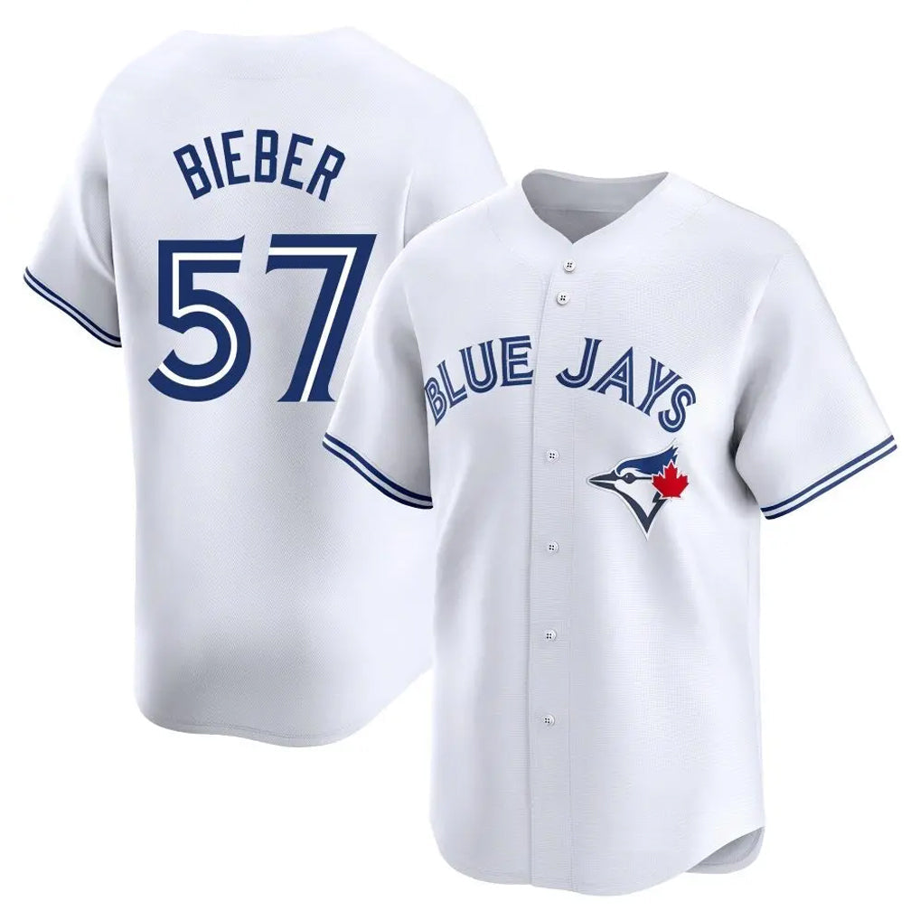 Odoa T.Blue Jays #57 Shane Bieber Player White Limited Home Stitched Jerseys
