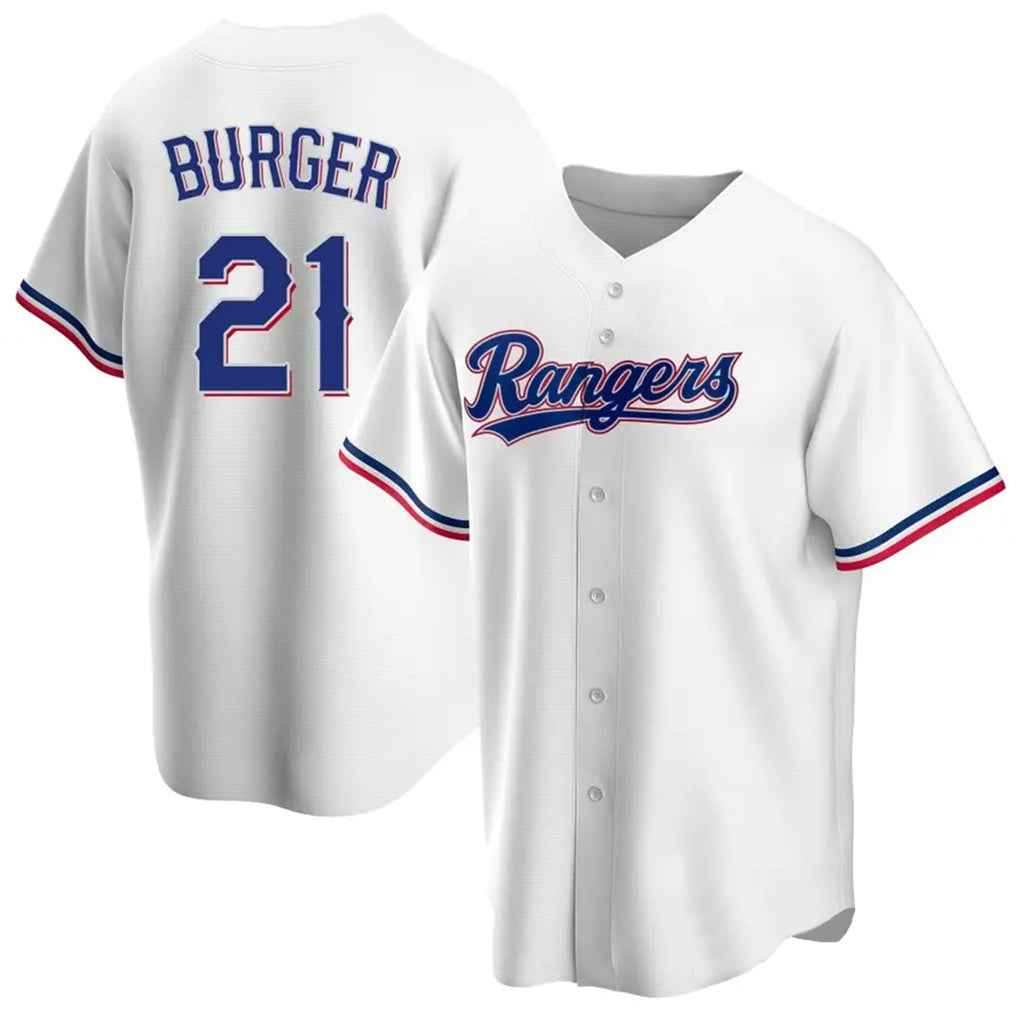 Odoa T.Rangers #21 Jake Burger Player White Home Game Stitched Jerseys