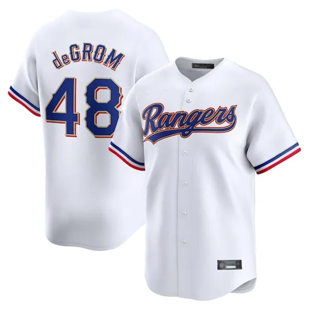 Odoa T.Rangers #48 Jacob deGrom Player White Gold Collection Limited Edition Stitched Jerseys