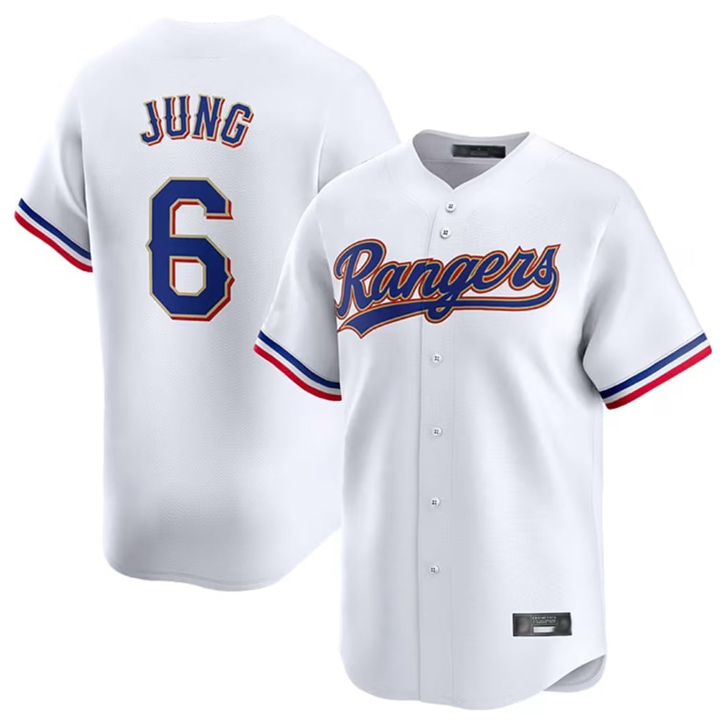 Odoa T.Rangers #6 Josh Jung Player Gold Collection Limited White Stitched Jerseys