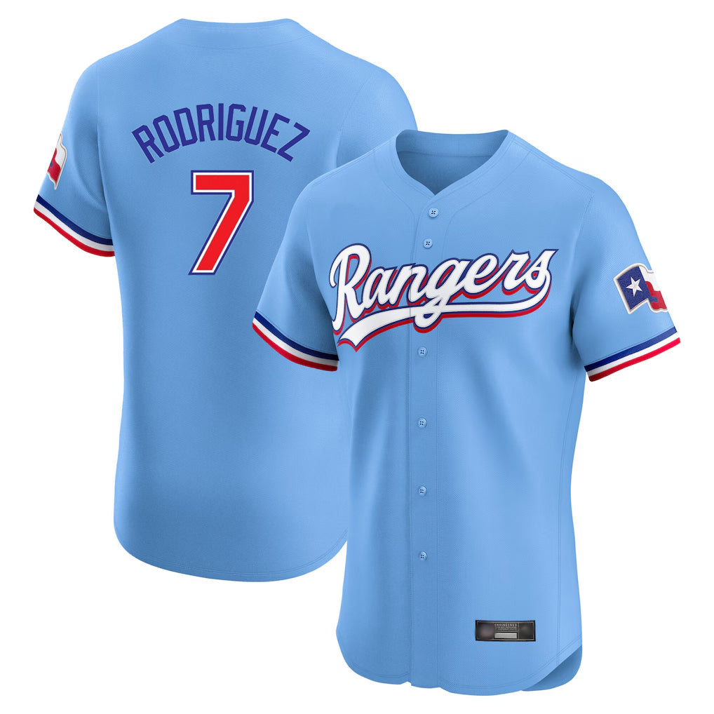 Odoa T.Rangers #7 Ivan Rodriguez Player Light Blue Limited Home Elite Stitched Jerseys