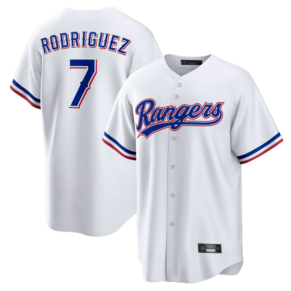 Odoa T.Rangers #7 Ivan Rodriguez Player White Home Game Stitched Jerseys