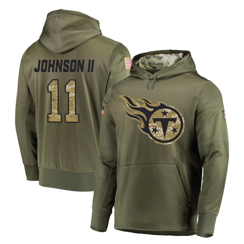 Odoa T.Titans #11 Jermaine Johnson II Player Olive Salute to Service Pullover Hoodies Home Game Stitched Jerseys
