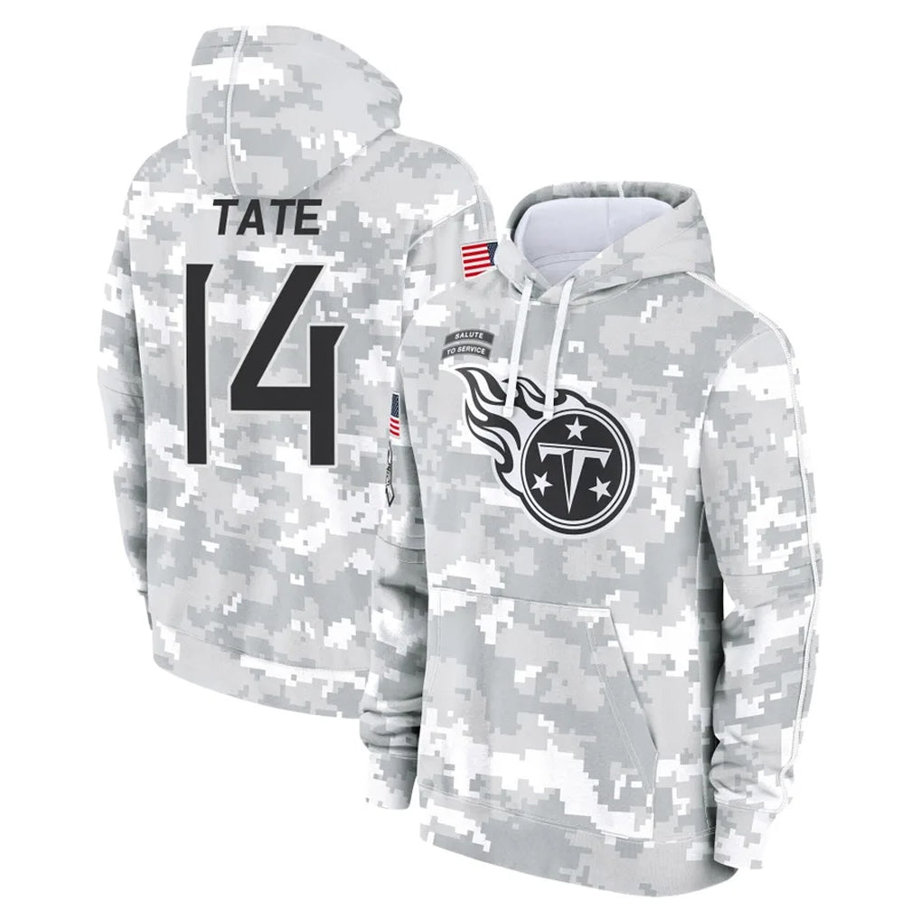 Odoa T.Titans #14 Carnell Tate Player Camo Arctic Salute to Service Pullover Hoodies Home Game Stitched Jerseys