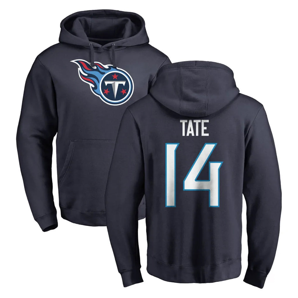 Odoa T.Titans #14 Carnell Tate Player Navy Logo Pullover Hoodies Home Game Stitched Jerseys