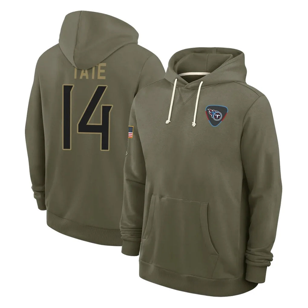 Odoa T.Titans #14 Carnell Tate Player Olive Salute to Service Hoodies Home Game Stitched Jerseys