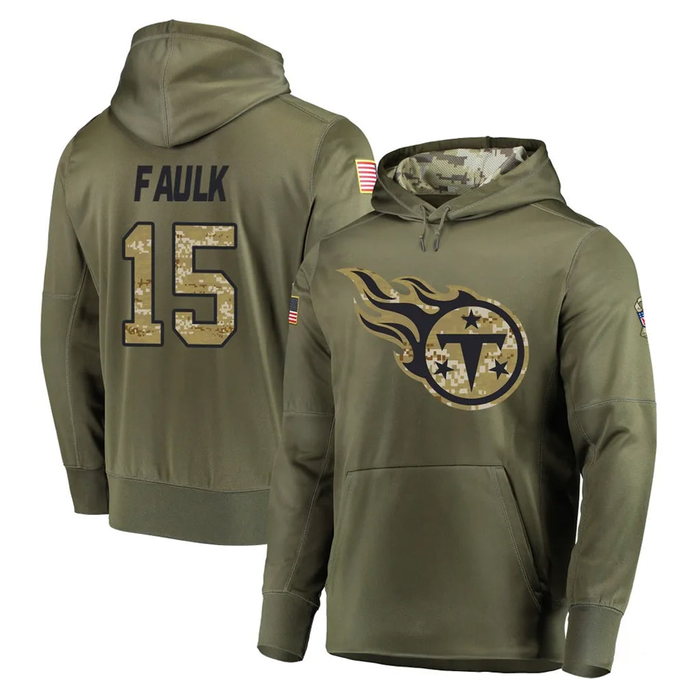 Odoa T.Titans #15 Keldric Faulk Player Olive Salute to Service Pullover Hoodies Home Game Stitched Jerseys