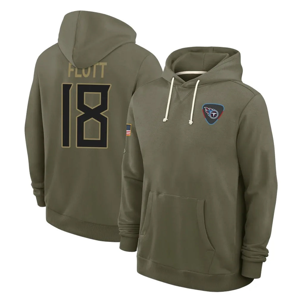 Odoa T.Titans #18 Cor'Dale Flott Player Olive Salute to Service Hoodies Home Game Stitched Jerseys