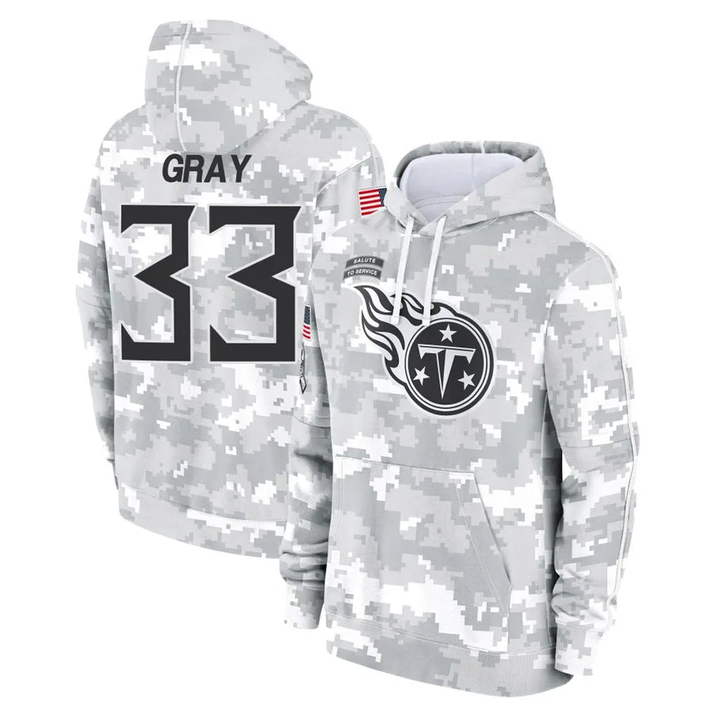 Odoa T.Titans #33 Cedric Gray Player Camo Arctic Salute to Service Pullover Hoodies Home Game Stitched Jerseys