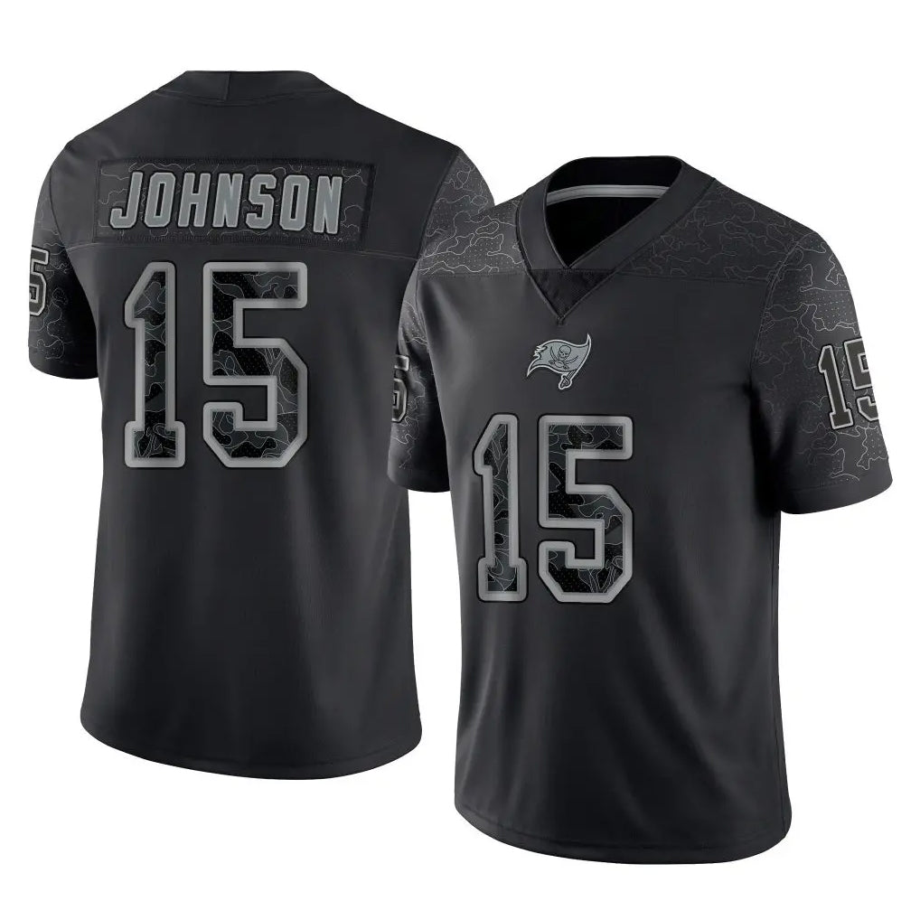 Odoa TB.Buccaneers #15 Tez Johnson Player Black Reflective Limited Home Game Stitched Jerseys