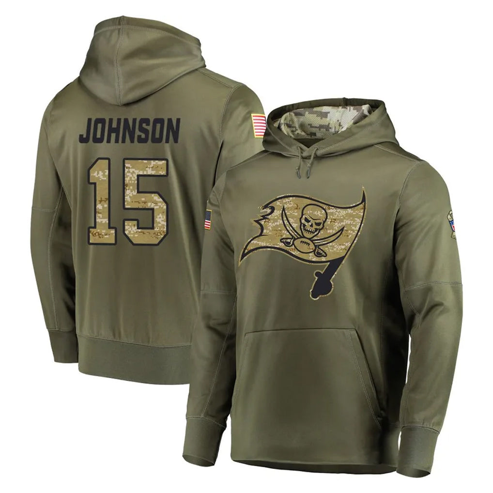 Odoa TB.Buccaneers #15 Tez Johnson Player Olive Salute to Service Pullover Hoodie Home Game Stitched Jerseys