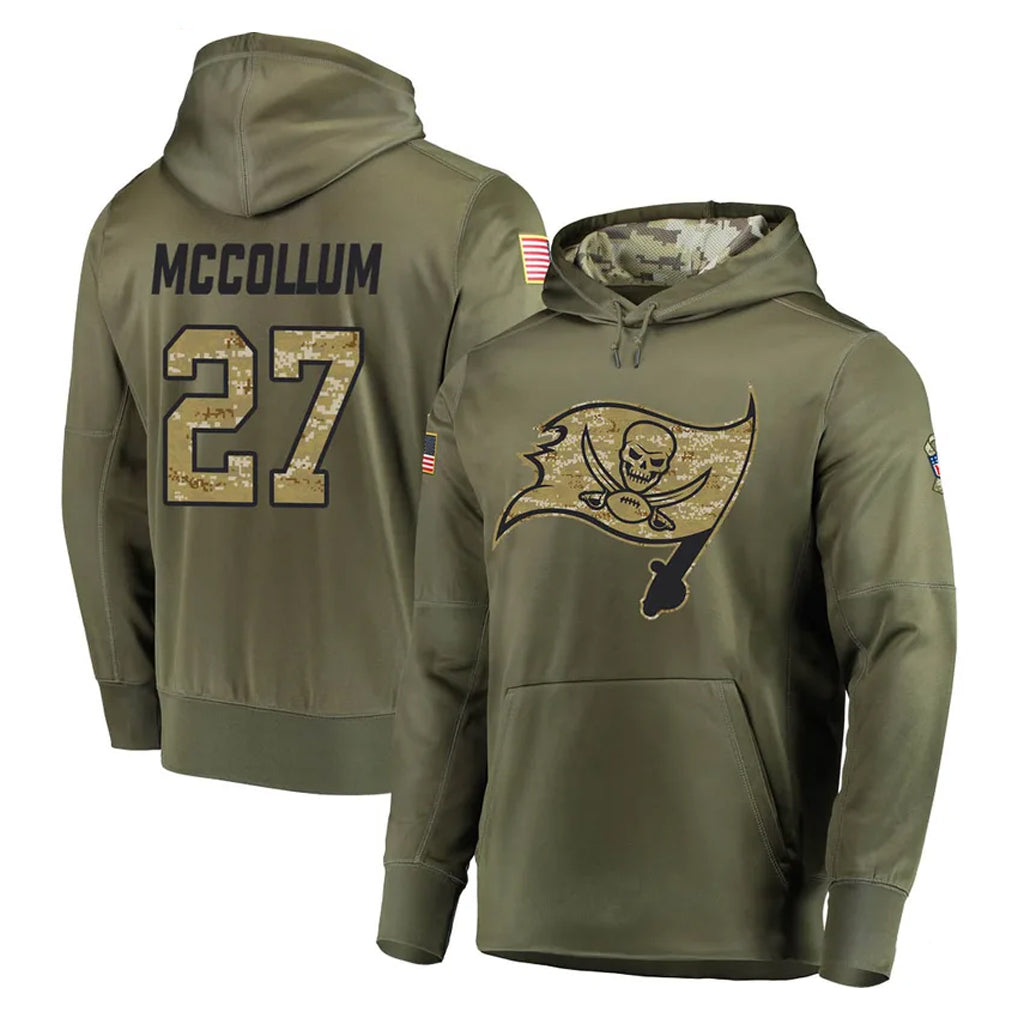 Odoa TB.Buccaneers #27 Zyon McCollum Player Olive Salute to Service Pullover Hoodie Home Game Stitched Jerseys