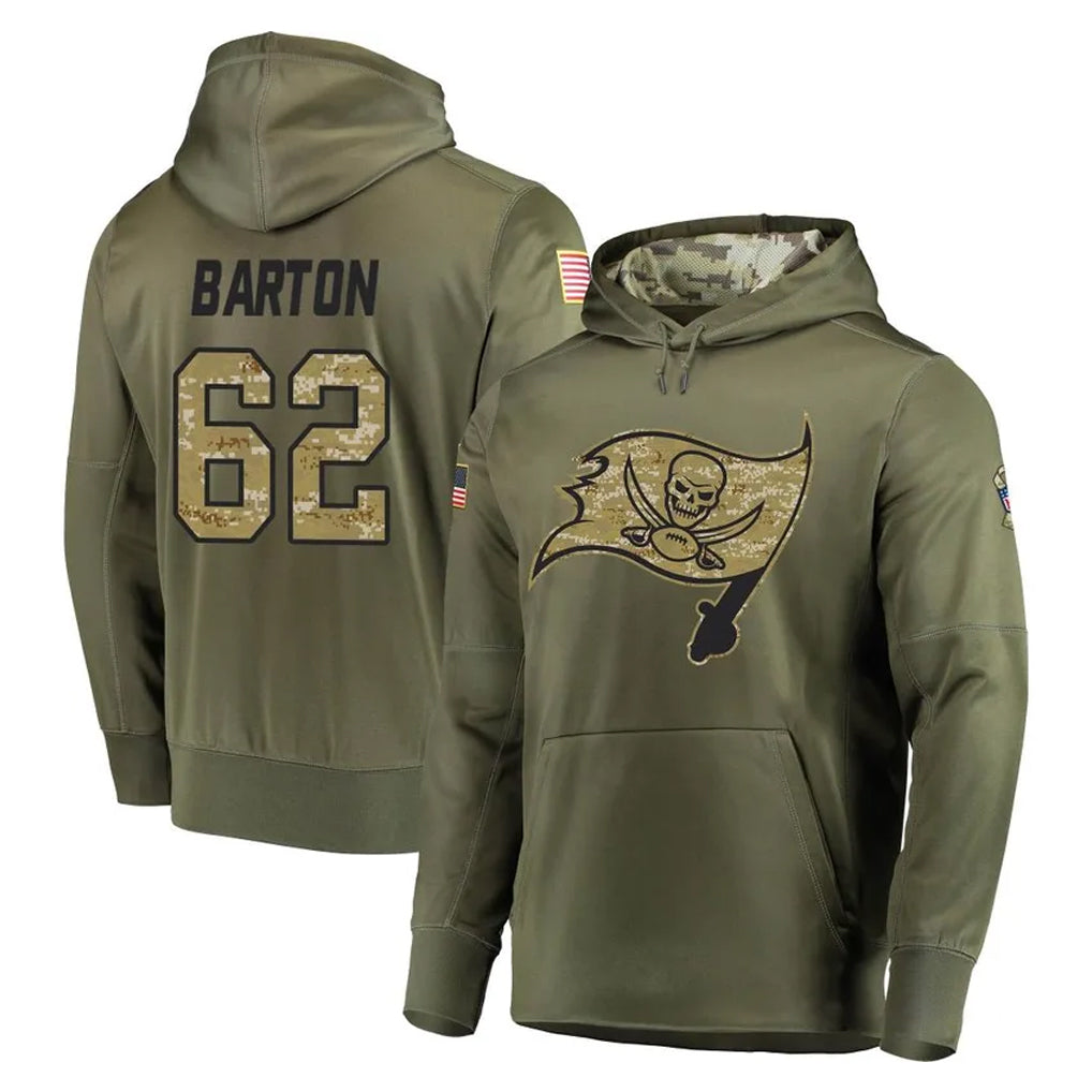 Odoa TB.Buccaneers #62 Graham Barton Player Olive Salute to Service Pullover Hoodie Home Game Stitched Jerseys