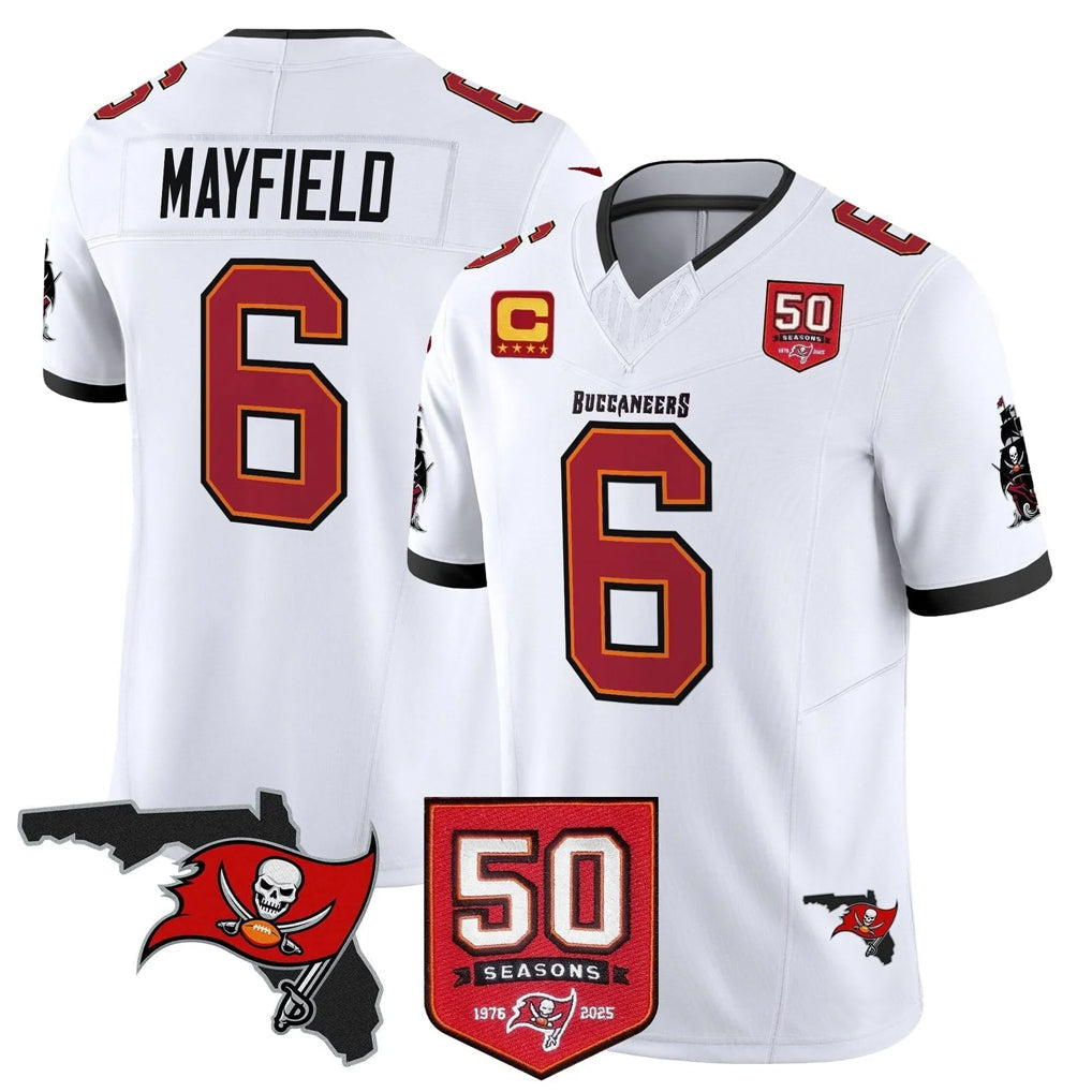 Odoa TB.Buccaneers #6 Baker Mayfield Player White 50th Season Vapor Limited Home Game Stitched Jerseys