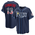 Odoa TB.Rays #13 Junior Caminero Navy USA 250 Fourth of July Road Stadium Jersey