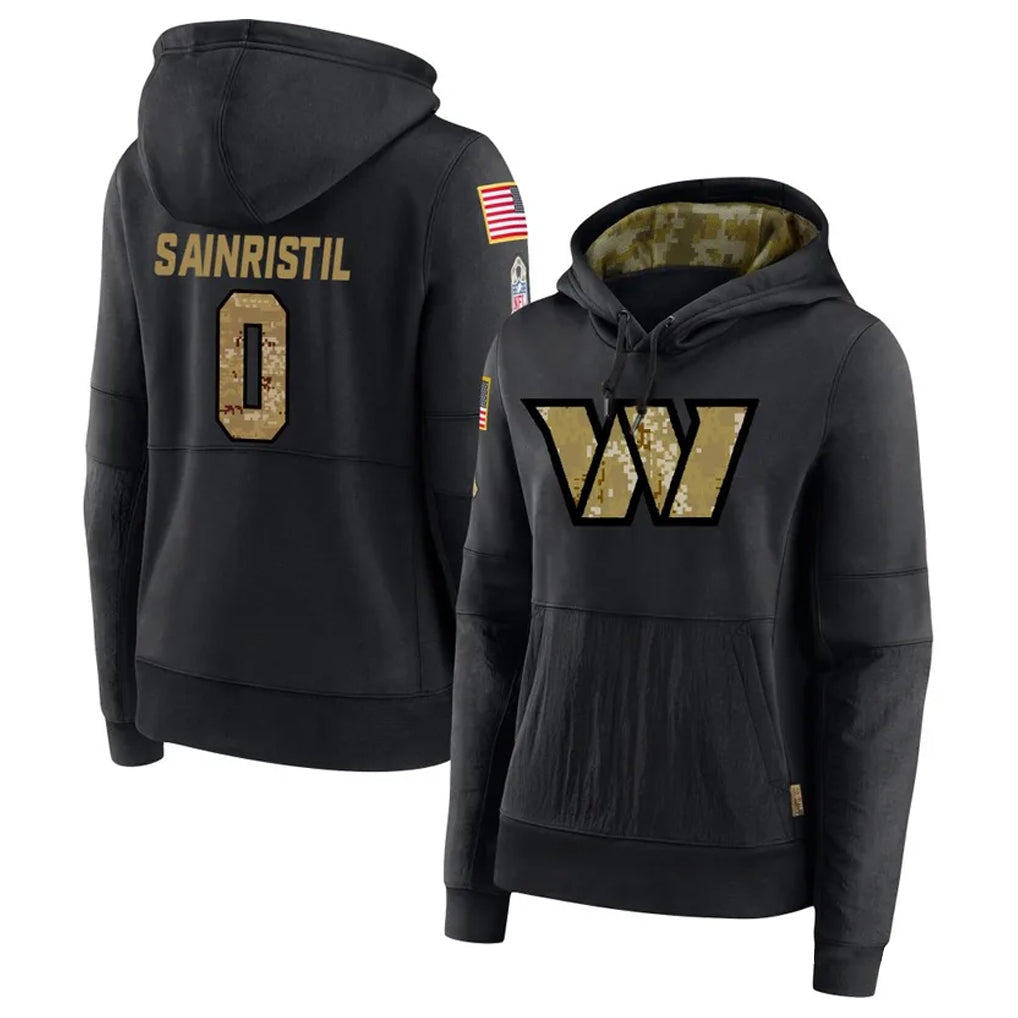Odoa W.Commanders #0 Mike Sainristil Player Black Salute to Service Hoodies Stitched Jerseys