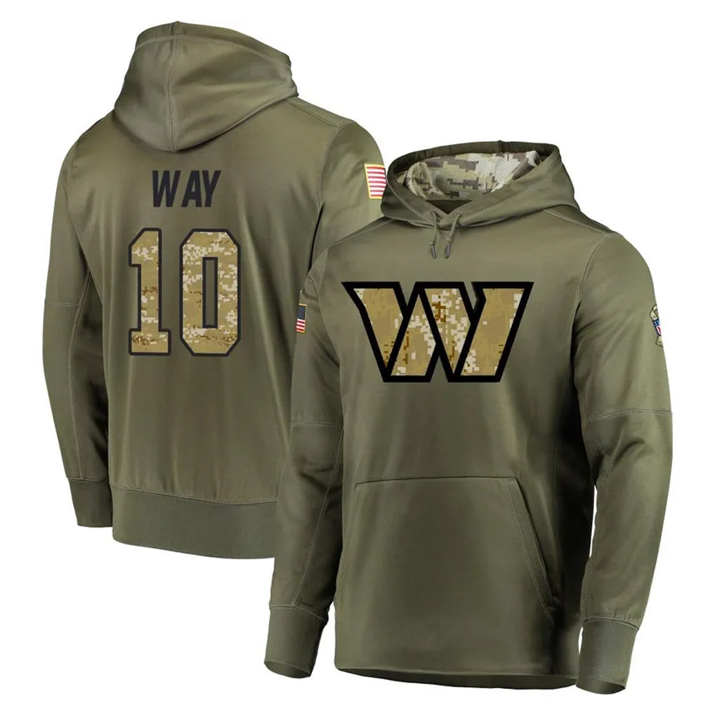Odoa W.Commanders #10 Tress Way Player Olive Salute to Service Pullover Hoodie Limited Home Game Stitched Jerseys