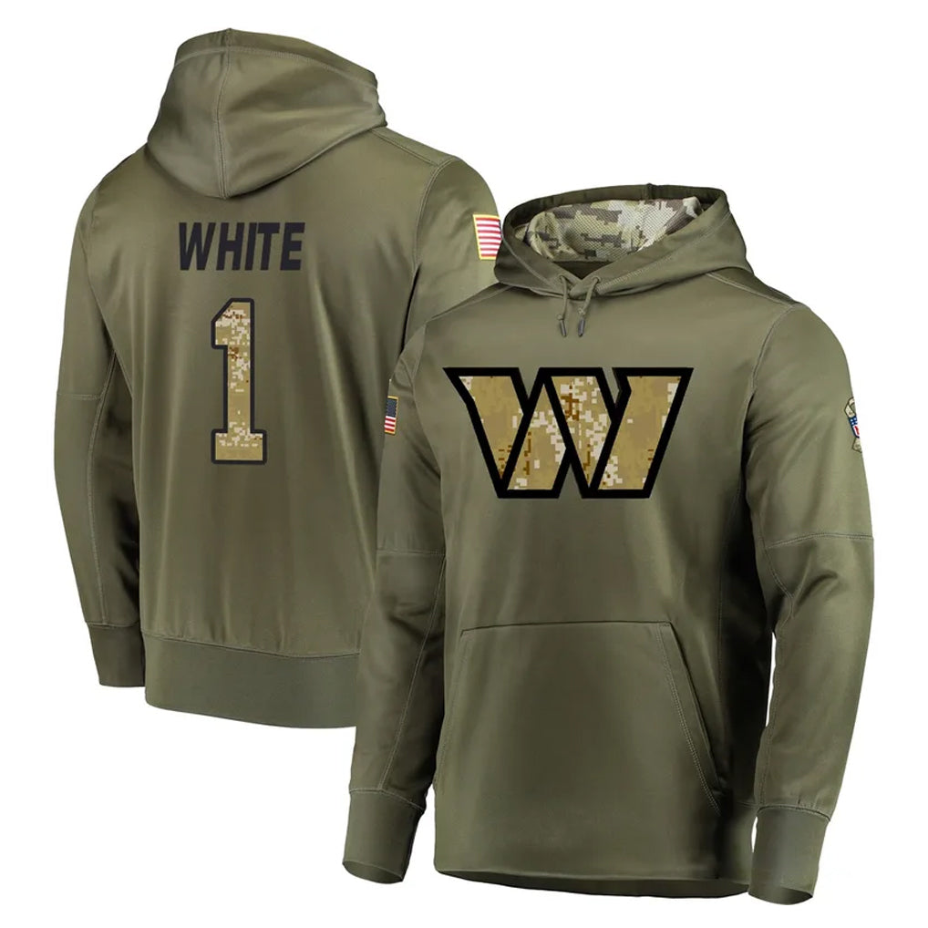 Odoa W.Commanders #1 Rachaad White Player Olive Salute to Service Pullover Hoodie Limited Home Game Stitched Jerseys
