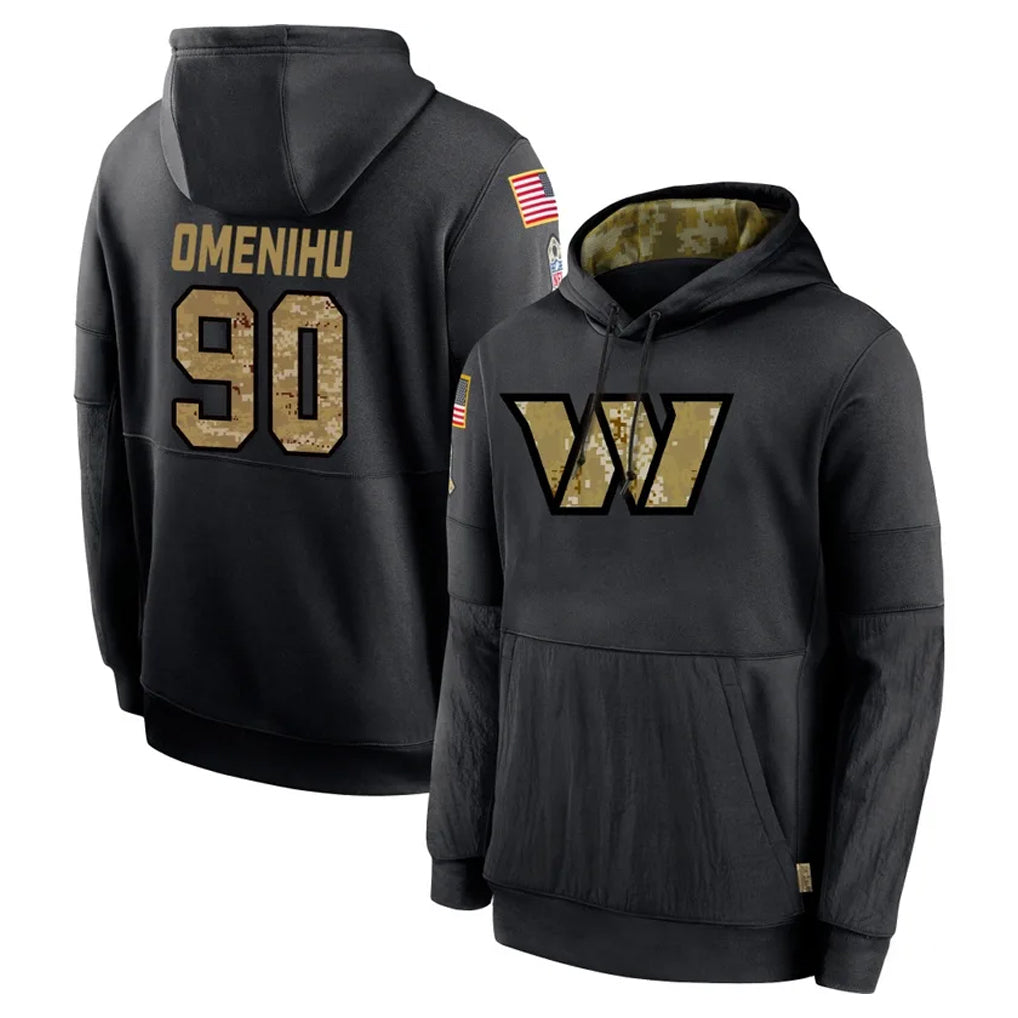Odoa W.Commanders #90 Charles Omenihu Player Black Salute to Service Performance Pullover Hoodies Home Game Stitched Jerseys