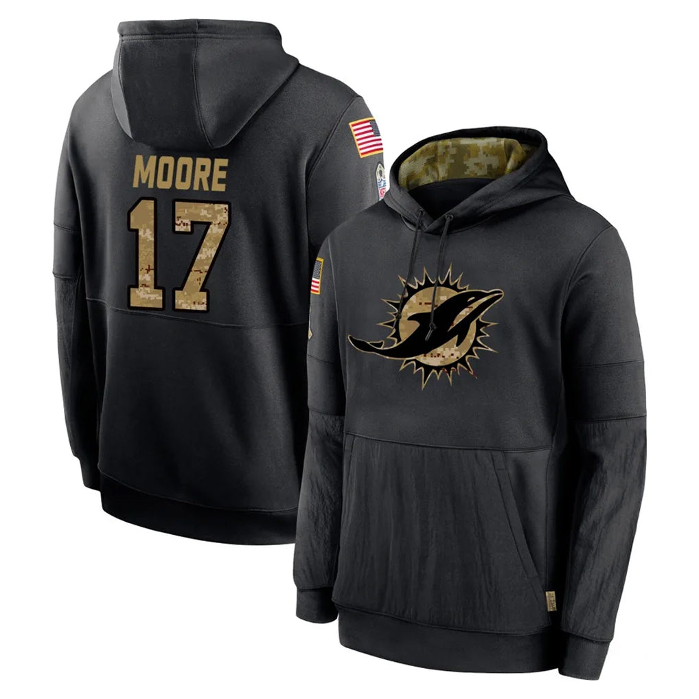 M.Dolphins #17 Trey Moore Player Black Salute to Service Hoodies Limited Game Odoa Stitched Jerseys