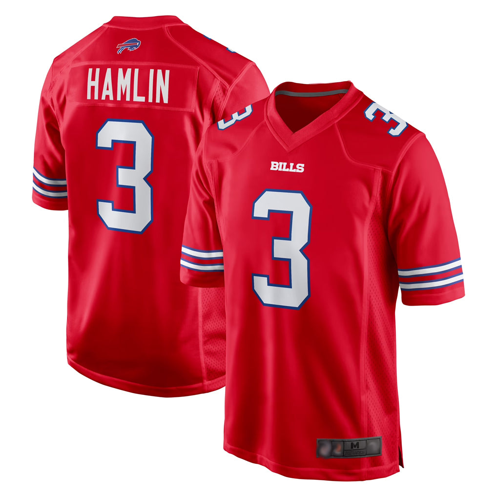 B.Bills #3 Damar Hamlin Player Red Home Game Odoa Stitched Jerseys