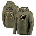M.Dolphins #73 Austin Jackson Player Olive Salute to Service Pullover Hoodies Home Game Odoa Stitched Jerseys