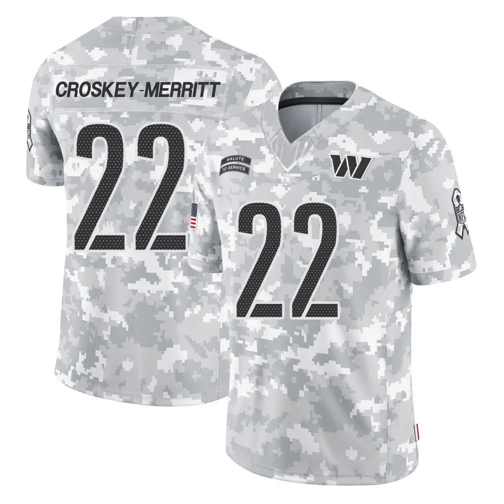 W.Commanders #22 Jacory Croskey-Merritt Player Arctic Camo Limited Salute To Service Home Game Odoa Stitched Jerseys