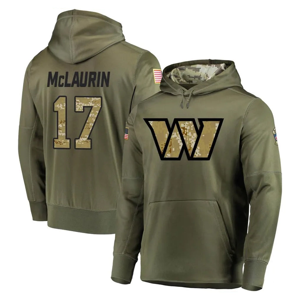 W.Commanders #17 Terry Mclaurin Player Olive Salute to Service Pullover Hoodie Limited Home Game Odoa Stitched Jerseys