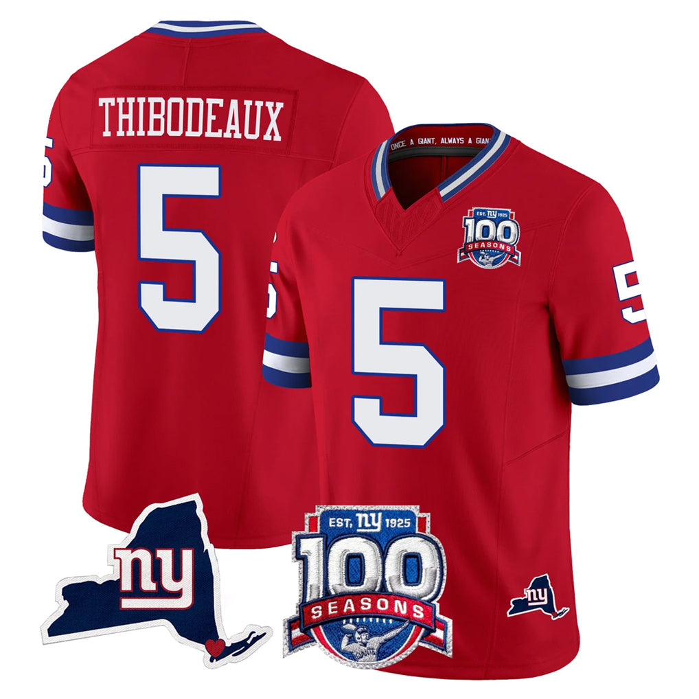 NY.Giants #5 Kayvon Thibodeaux Player Red 100th Season & State Patch Vapor Limited Home Game Odoa Stitched Jerseys