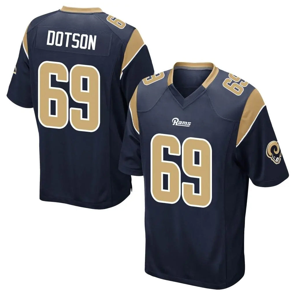 LA.Rams #69 Kevin Dotson Player Navy Home Game Odoa Stitched Jerseys