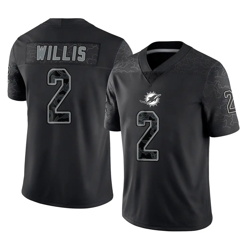 M.Dolphins #2 Malik Willis Player Black Reflective Limited Game Odoa Stitched Jerseys
