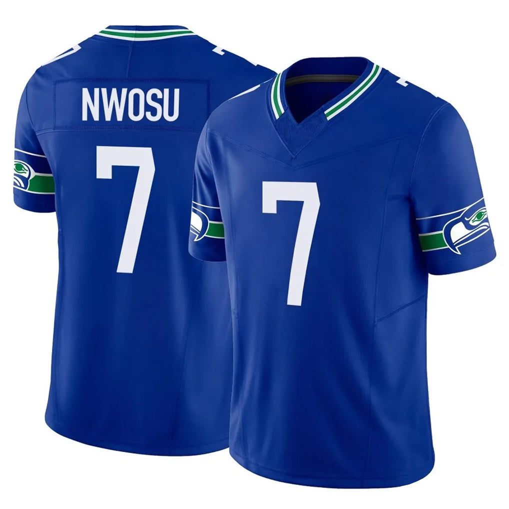 S.Seahawks #7 Uchenna Nwosu Player Royal Limited Throwback Vapor F.U.S.E. Home Game Odoa Stitched Jerseys