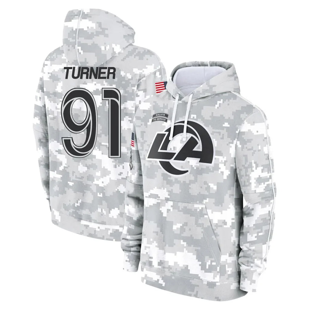 LA.Rams #91 Kobie Turner Player Arctic Camo Salute to Service Hoodies Limited Game Odoa Stitched Jerseys