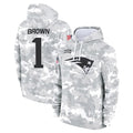 NE.Patriots #1 A.J. Brown Player Arctic Camo Salute to Service Pullover Hoodies Limited Game Odoa Stitched Jerseys
