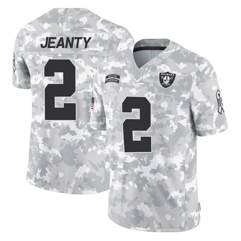 LV.Raiders #2 Ashton Jeanty Player Arctic Camo Salute To Service Limited Game Odoa Stitched Jerseys