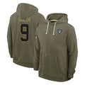 LV.Raiders #9 Jalen Nailor Player Olive Salute to Service Pullover Hoodies Limited Odoa Stitched Jerseys