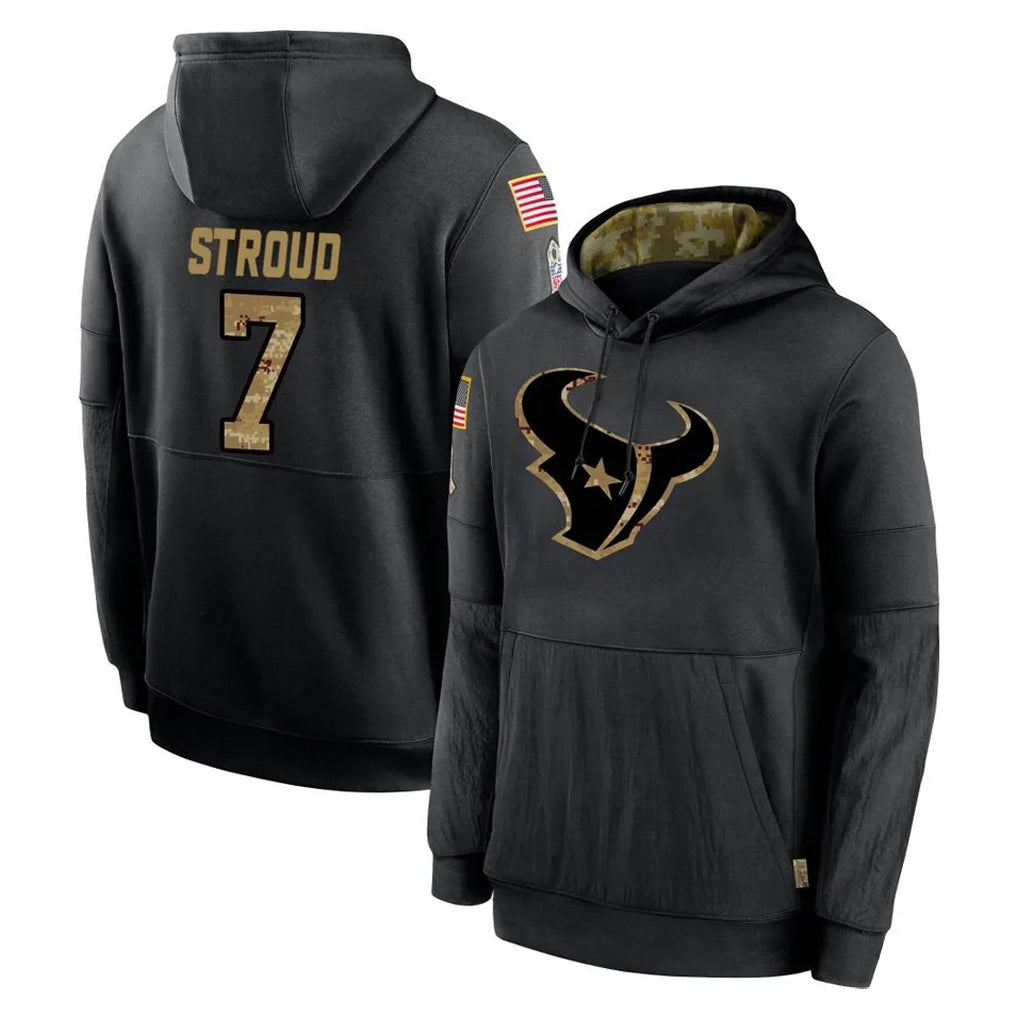 H.Texans #7 CJ Stroud Player Black Salute to Service Hoodies Limited Game Odoa Stitched Jerseys