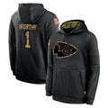 KC.Chiefs #1 Xavier Worthy Player Black Salute to Service Hoodies Limited Game Odoa Stitched Jerseys