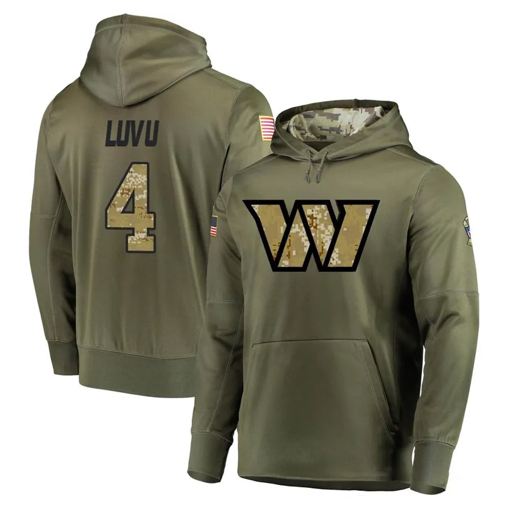 W.Commanders #4 Frankie Luvu Player Olive Salute to Service Pullover Hoodie Limited Home Game Odoa Stitched Jerseys