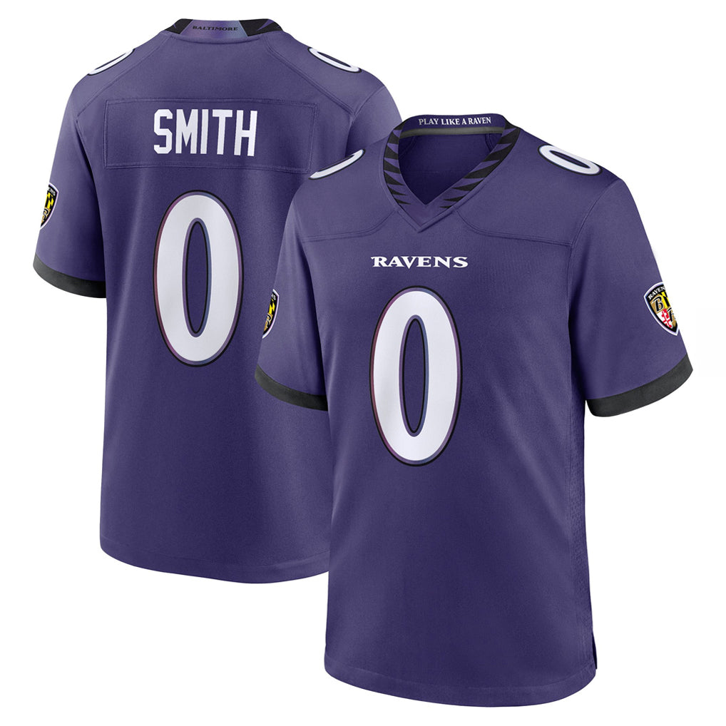 B.Ravens #0 Roquan Smith Player Purple Home Game Odoa Stitched Jerseys