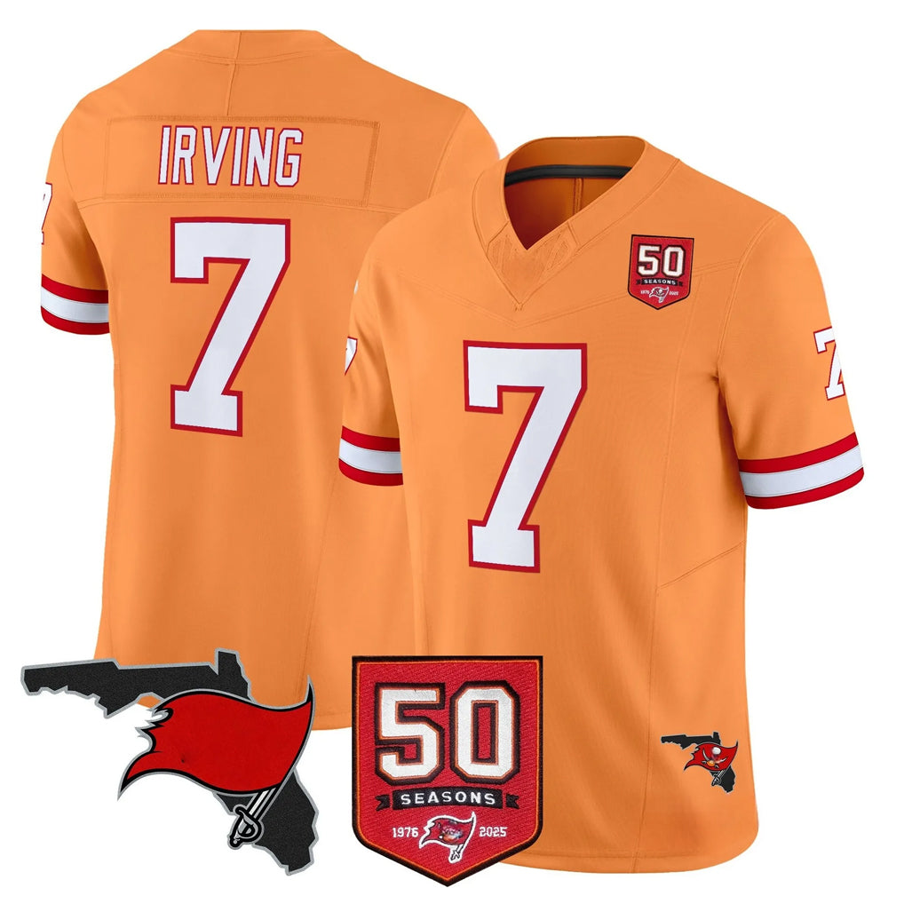 TB.Buccaneers #7 Bucky Irving Player Orange 50th Season Vapor Limited Home Game Odoa Stitched Jerseys